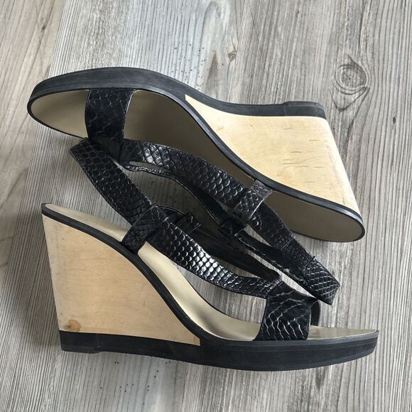 Nine West Black Leather Staple  Cork Bottom Wedges Size 10 - Picture 8 of 11